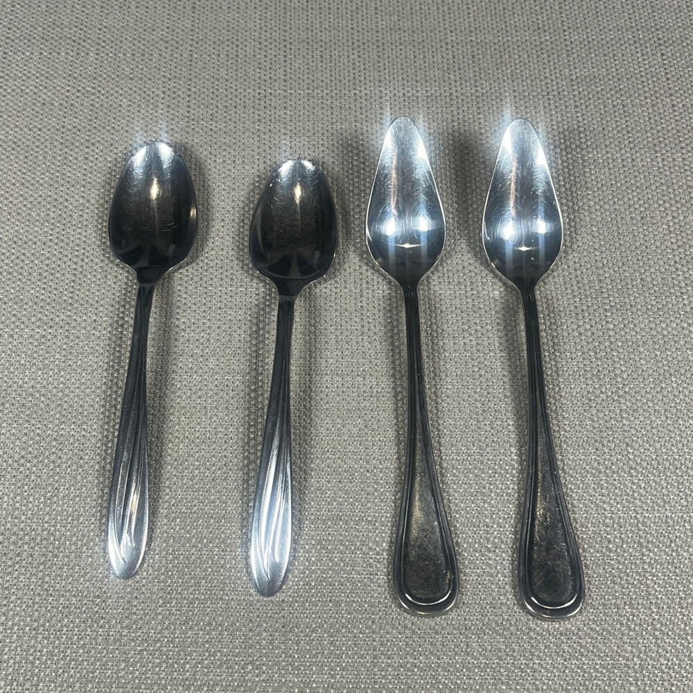 Set of 4 Stainless Steel Serrated Grapefruit Spoons Silver‎ Tone Citrus Utensils